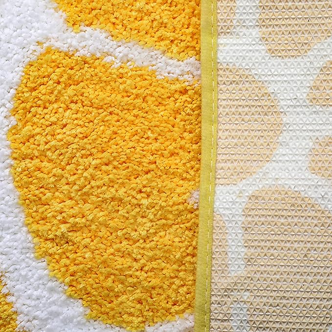 19.7x31.5 inch Half Round Microfiber Soft Lemon Shape Bathroom Rugs Non Slip Shag Bath Mat Rug for Kitchen Bedroom Rubber Shower for Floor Living Room Mats (50x80cm, Lemon)