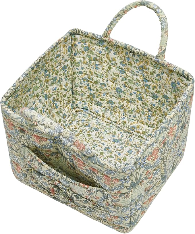 Boho Fabric Storage Basket, Large Capacity Laundry Basket, 12.2'' x 10.23'' x 10.23'' Collapsible Laundry Hamper with Easy Carry Handles (Light Green, L)