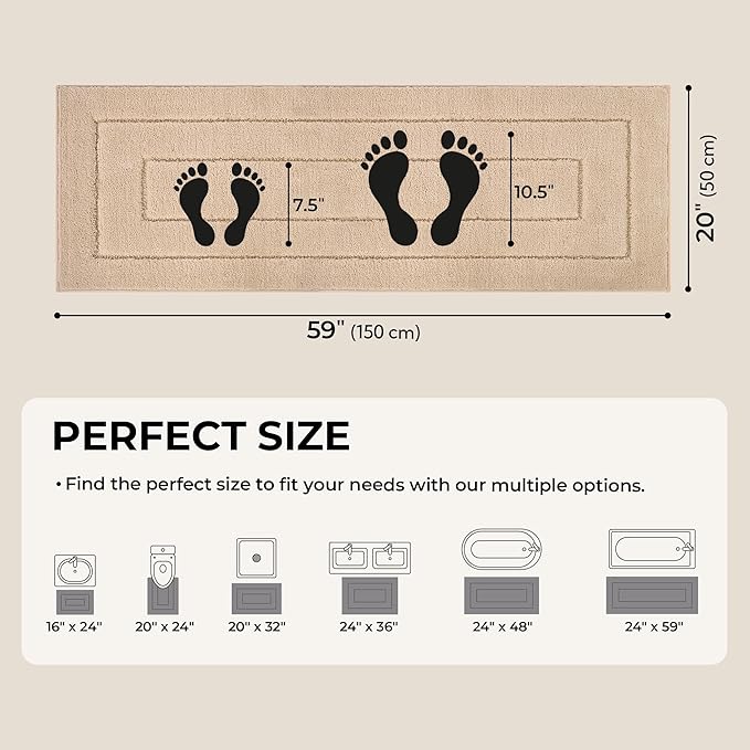 GRANNY SAYS Khaki Bathroom Rugs Non Slip, 59" x 20, Small Bathroom Rugs Washable，Bath Mats for Floor, Microfiber Bath Mat for Tub, Absorbent Shower Rug