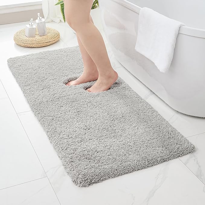 Gray Bathroom Runner Rug 24x70 Non Slip Fluffy Long Bath Mat for Bathroom Floor Washable Plush Luxury Bath Rug for Tub Absorbent Shower Sink Mat Bedside Rug