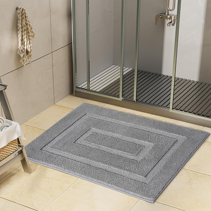 HOMORE Grey Bathroom Rug 24x17 Inch Soft Absorbent Microfiber Small Bathroom Rugs, Washable Bath Rug Runner for Bathrooms Non Slip Bath Rugs for Shower Tub