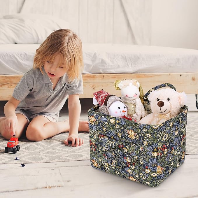 Fabric Storage Basket 2 Pack,Large and Mini Boho Laundry Nursery Hamper Portable Folding Organizer for Car Bedroom