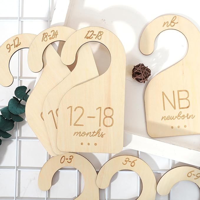 Baby Closet Dividers Wooden - Clothes Size Markers for Babies,Organize Babies Closet Hanger,Baby Nursery Closet Dividers,Newborn to 24 Months for Home Nursery Clothes