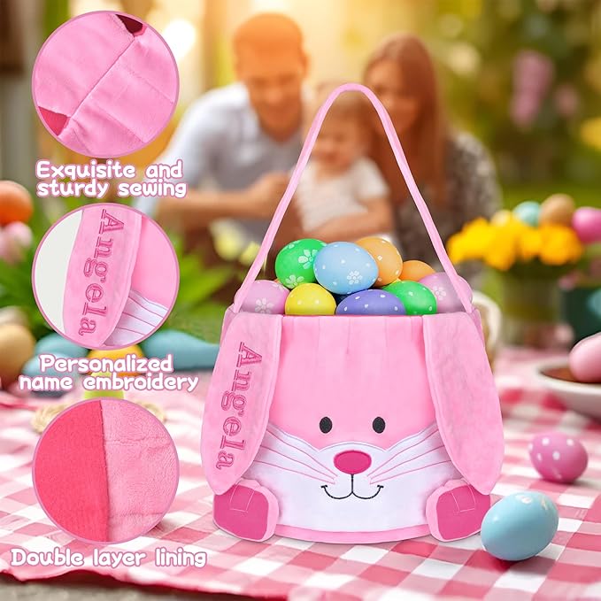 Personalized Easter Basket, PEMIRSAYO Easter Baskets for Kids, Bunny Easter Basket, Easter Egg Hunt Basket, Idea Easter Gifts, Easter Egg Basket - Pink