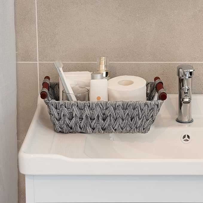 GRANNY SAYS Bundle of 2-Pack Storage Wicker Baskets with Handles & 3-Pack Wicker Storage Baskets for Organizing