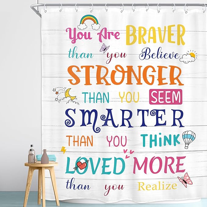 Homewelle Kids Quotes Shower Curtain Colorful Inspirational Motivational Positive Sayings 60Wx72H Inch Multicolor Encouragement for Children Toddler Waterproof Polyester Fabric Bathroom Bathtub