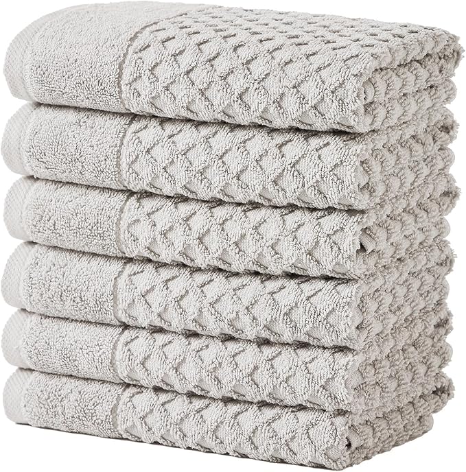 Great Bay Home Hand Towels - 100% Cotton 6 Pack 26x16 Hand Towel Set - Absorbent, Durable, Quick-Dry Towels for Bathroom (Light Gray)