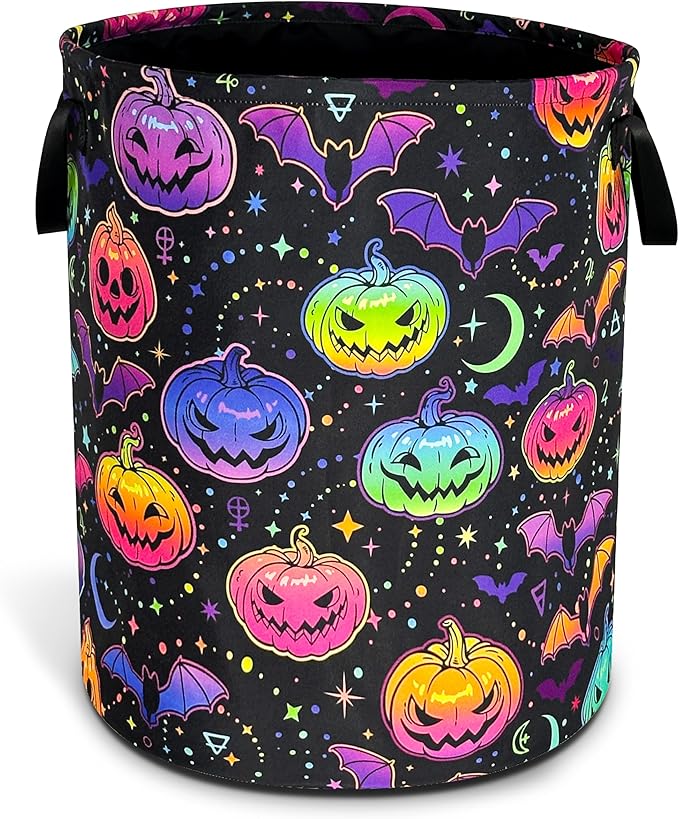 Pumpkin Bat Gothic Laundry Basket Oxford Cloth Funny Laundry Hamper With Handle Foldable Portable Clothes Storage Basket 18.9 X 16.5 In Storage Bag For Laundry Room/Bathroom/Bedroom/Dormitories