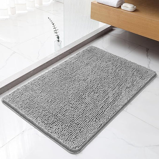 Gray Bathroom Rugs 24"x36" - Plush Chenille Non-Slip Bath Mat - Absorbent, Washable, Soft and Thick Decor for Shower, Sink, Tub, Home Accessories