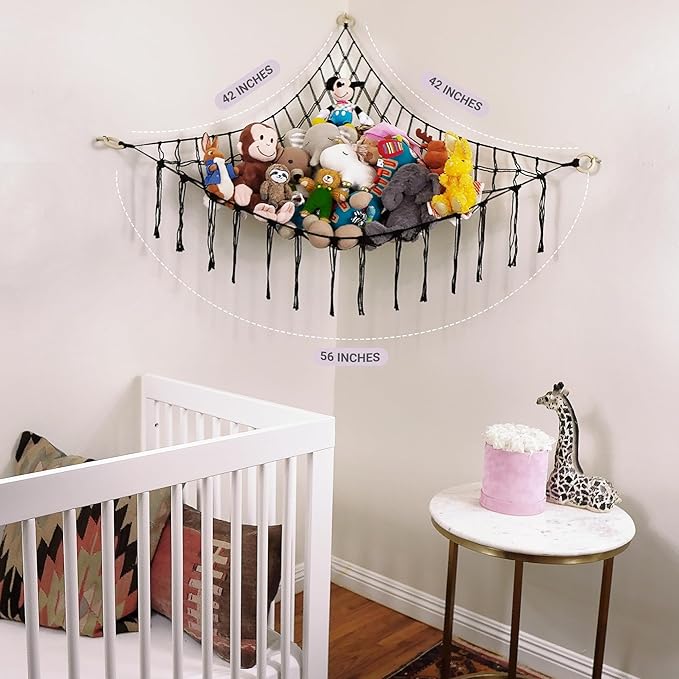 Large Stuffed Animal Hammock Corner - Stuffed Animal Storage - 100% Natural Cotton Macrame Stuffed Animal Net - Stuff Animal Organizer - Net For Stuffed Animals Corner Large-Black