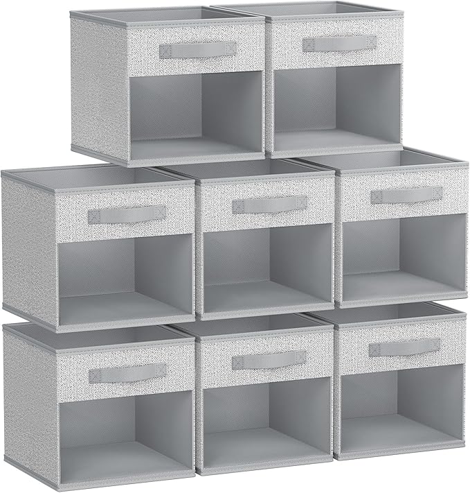 DIMJ Collapsible Storage Cubes, 8 Packs Cube Storage Bins with Window, Fabric Storage Baskets for Shelves, Closet Storage Boxes for Clothes, Toys, Books, 11 Inches Sundries Blended