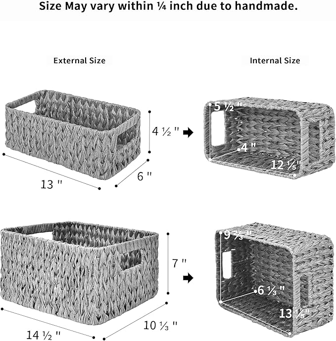 GRANNY SAYS Bundle of 2-Pack Storage Wicker Baskets with Handles & 3-Pack Wicker Storage Baskets for Organizing
