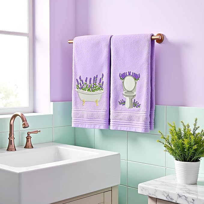 2pcs Purple lavender Hand Towels for Bathroom Decorative Towels Set 100% Cotton cute Embroidered Spring summer floral bath towels dish kitchen towels Farmhouse Bathroom Decor Gift(Purple lavender)