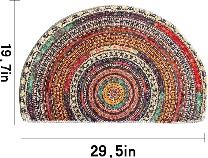 Half Round Door Mat,Semi Circle Bathroom Floor Rug,Mandala Boho Bohemian Non-Slip Welcome Entrance Way Absorbent Bath Mat,Microfiber Tufted Indoor Rug for Kitchen Living Room (Multicolor)…