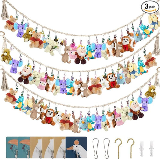 3 Pieces Stuffed Toy Chain Display Organizer Strong Toy Organizer Storage Chain Stuffed Animal Toy Holder Hanging with 45 Metal Clips 6 Ceiling Hook for Hanging Plush Toys Display