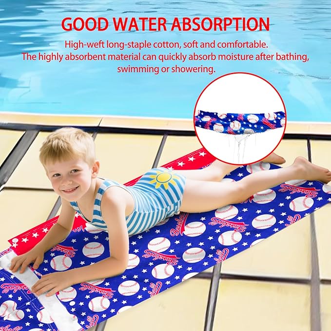 Hooded Beach Towel for Kids 3-10 Years - Soft Thick Cotton Baseball Toddler Hood Bath Towels/Pool Terry Towel Poncho Wrap Absorbent Cute Bath & Swim Wrap for Boys & Girls Beach Essentials -Blue