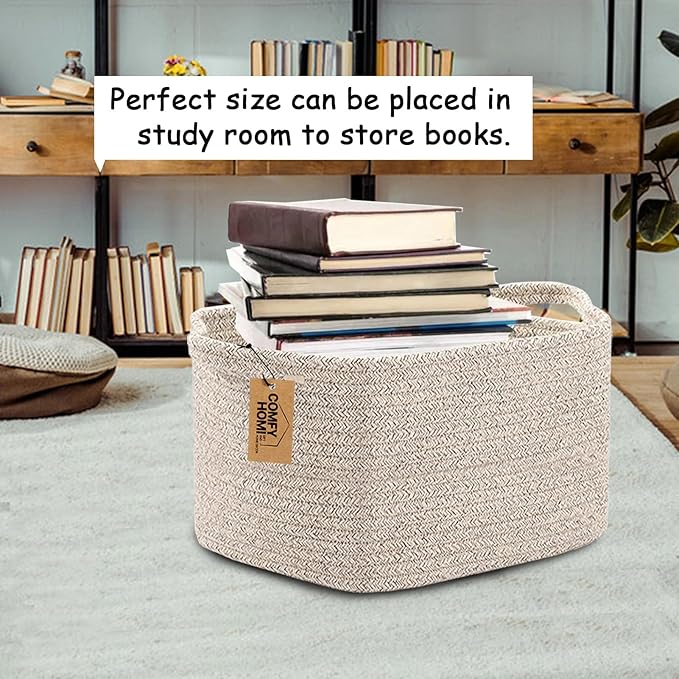 COMFY-HOMI Storage Basket for Shelves, Woven Baskets for Storage, Cotton Rope Basket for Toys,Towel Baskets, Toy Storage Organizer, Storage Cube Bin, Organization and Storage-All Brown