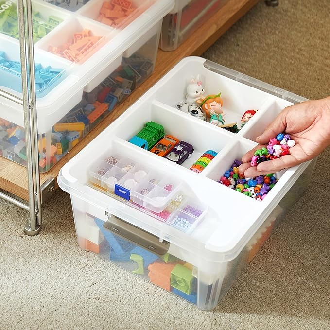 17 QT Plastic Storage Box with Removable Tray Craft Organizers and Storage Clear Container for Organizing Bead, Tool, Sewing, Playdoh (White, 1Pack-17QT)