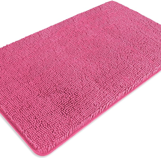 Hot Pink Bathroom Rugs – Absorbent and Washable Bath Mat, Non-Slip, Thick Soft Chenille Bath Rugs for Bathroom Floor, Shower, Sink - 26" x 44"