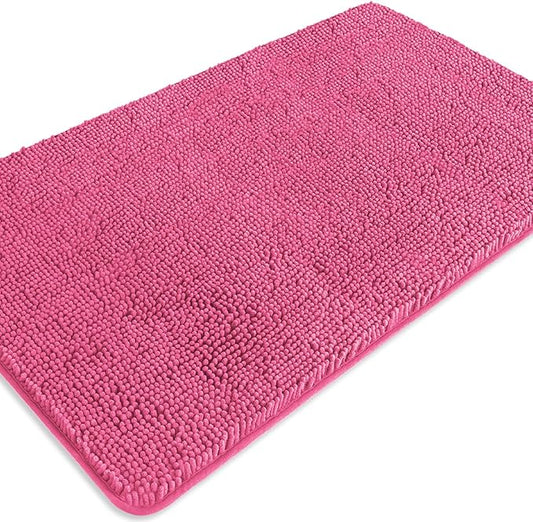 Hot Pink Bathroom Rugs – Absorbent and Washable Bath Mat, Non-Slip, Thick Soft Chenille Bath Rugs for Bathroom Floor, Shower, Sink - 26" x 44"