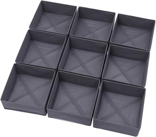 DIOMMELL 9 Pack Foldable Cloth Storage Box Closet Dresser Drawer Organizer Fabric Baskets Bins Containers Divider for Clothes Underwear Bras Socks Clothing, Dark Grey 900