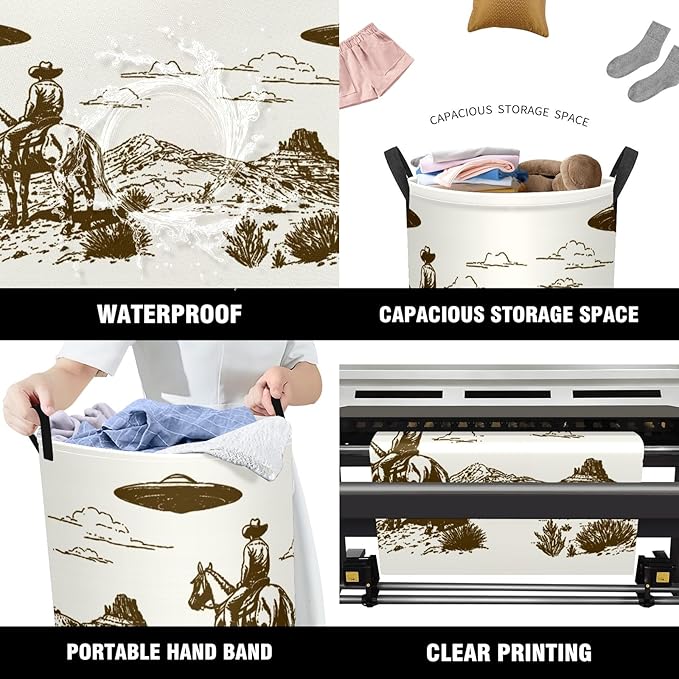 Space Western Baby Laundry Hamper,kids laundry Basket,Waterproof Storage Bin for Bedroom,Clothes Organizer Basket,Toys Box,Room Decor