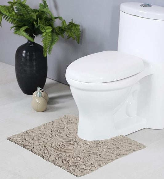 Home Weavers Bell Flower Collection 100% Cotton Tufted Bath Rugs, Extra Soft and Absorbent Bath Rugs, Non-Slip Bath Mats, Machine Washable, Bath Mats for Bathroom Floor and Tub, 20"x20" Contour, Linen