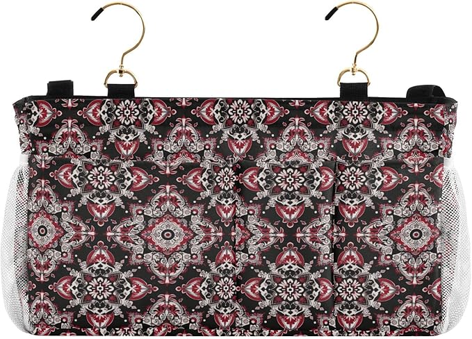 Paisley Cowboy Print Red Black Bedside Hanging Storage Basket Hanging Bag For Baby Bed for Glasses,Books,Mobile Phones,Keys