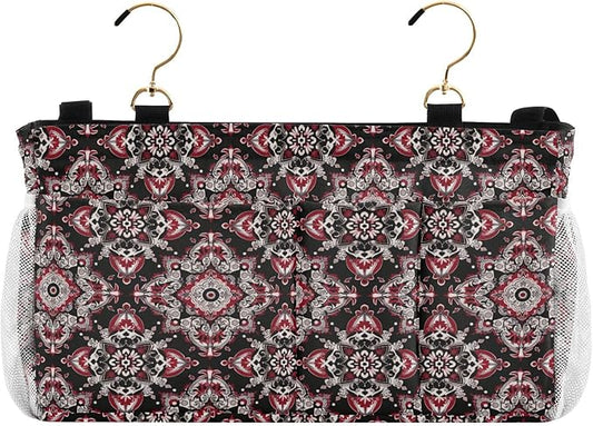 Paisley Cowboy Print Red Black Bedside Hanging Storage Basket Hanging Bag For Baby Bed for Glasses,Books,Mobile Phones,Keys