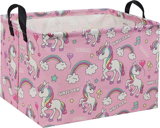 Rectangular Unicorn Basket Kids Basket Pink Baby Storage Basket Cute Kids Toy Storage Bin Organizer Shelf Book Basket Unicorn Room Decor(Pink Unicorn)