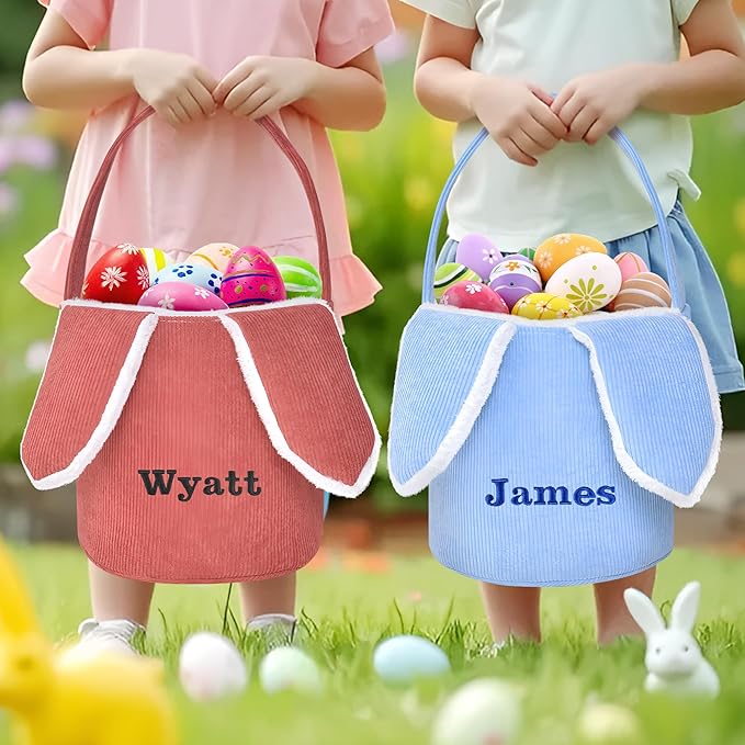 Easter Basket, Touber Easter Bunny Basket, Personalized Easter Baskets for Kids, Easter Gifts Basket for Girls Baby Children - Bunny Ear Blue