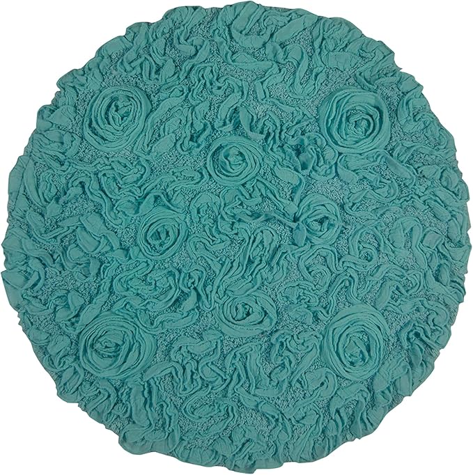 Home Weavers Bell Flower Collection 100% Cotton Tufted Bath Rugs, Extra Soft and Absorbent Bath Rugs, Non-Slip Bath Mats, Machine Washable, Bath Mats for Bathroom Floor and Tub, 22" Round, Turquoise