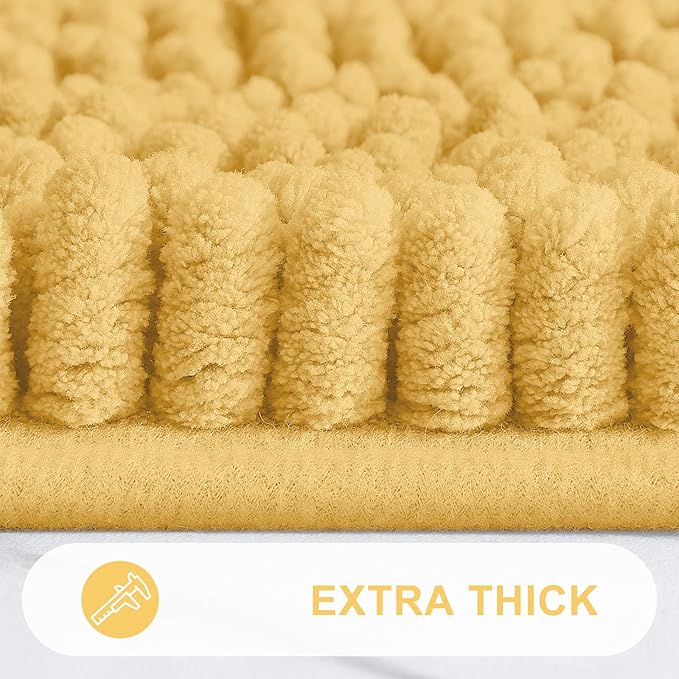 Grandaily Chenille Striped Bathroom Rugs 30x20, Extra Thick and Absorbent Bath Mats, Non-Slip Soft Plush Shaggy Shower Carpet, Machine Wash Dry, Bath Rug for Bathroom, (Medium, Yellow)