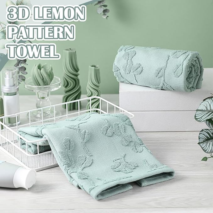 2Pcs Eucalyptus Leaves Hand Towels for Bathroom 100% Cotton Jacquard Weave Bath Towel Set Absorbent Dish Washcloth for Bathroom Kitchen Summer Theme Gifts 13.8 x 29.5 Inch (Sage Green)