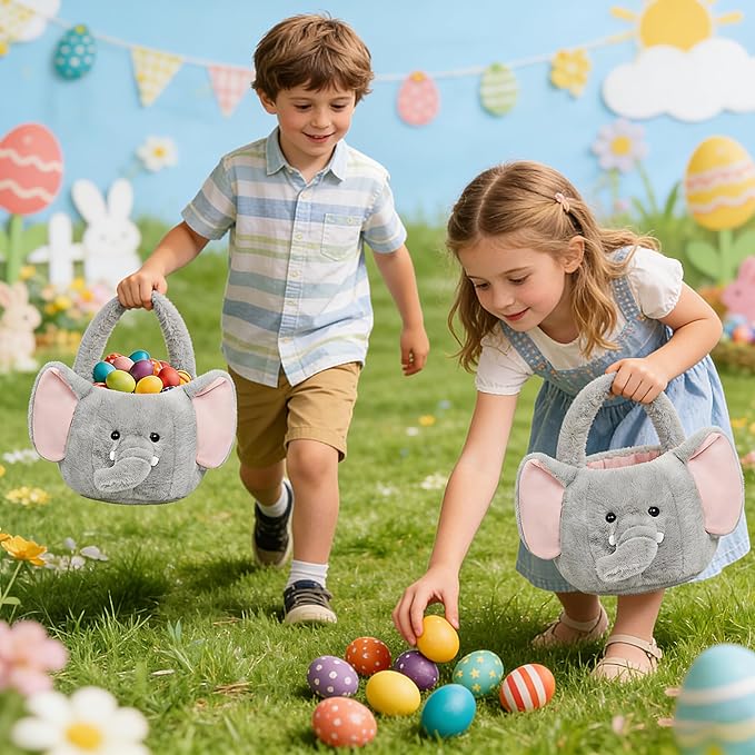Easter Basket, Easter Baskets for Kids,Elephant Baskets with Handle for Gifts Empty, Bunny Egg Hunting, Basket Stuffers Essentials