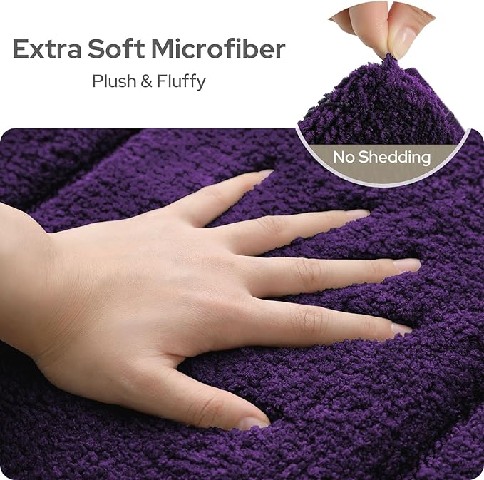 HOMEIDEAS Purple Bathroom Rugs, Extra Soft and Absorbent Microfiber Plush Bathroom Rug Set with Non Slip Backing(Purple)