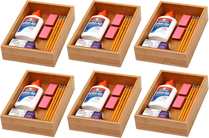 YBM Home Bamboo Drawer Organizer Storage Box for Kitchen Drawer, Junk Drawer, Office, Bedroom, Children Room, Craft, Sewing, and Bathroom, 6 Pack 6x9x2 inch