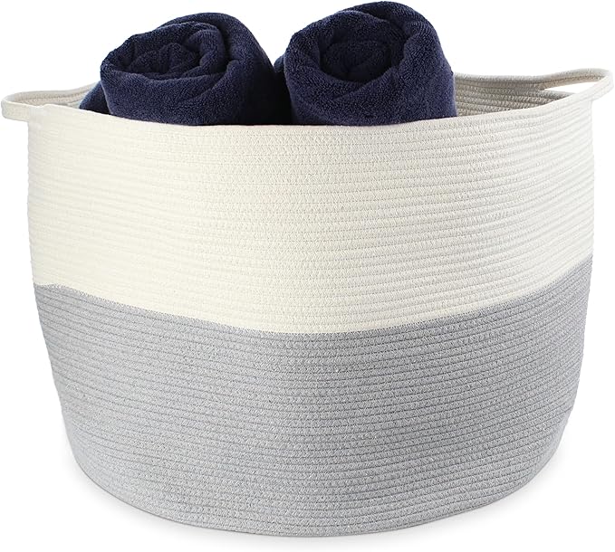 Extra Large Cotton Rope Basket 24” x 17” Woven Cotton Storage Basket with Handles for Blankets and Toys, Storage Decor for Living Room, Bedroom or Kids Room