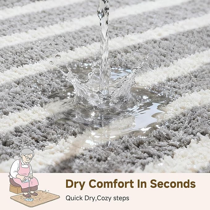 GRANNY SAYS Striped Bathroom Rugs Non Slip, 24" x 36", Bath Rugs for Bathroom Washable, Bath Mats for Floor, Microfiber Bath Mat for Tub, Absorbent Bath Rugs for Shower Room, Grey