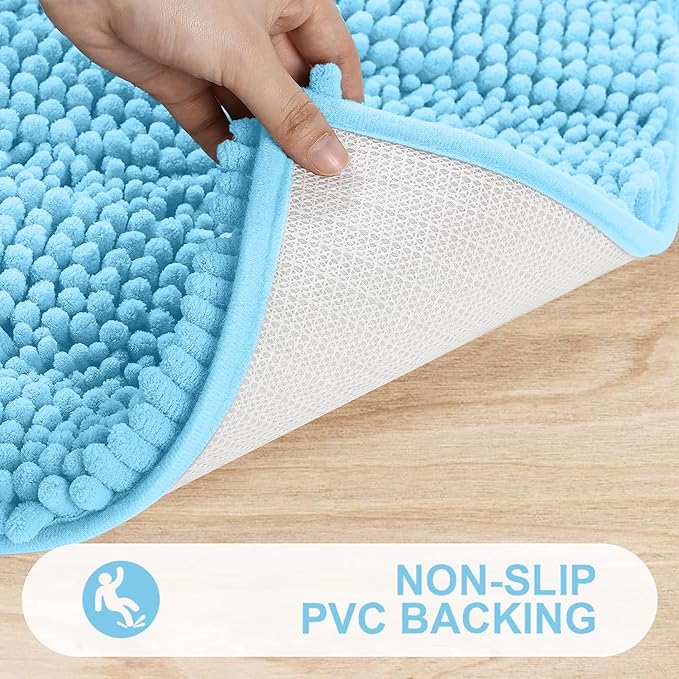 Grandaily Chenille Striped Toilet Rugs U-Shaped 24x20, Extra Soft and Absorbent Bathroom Rugs, Non-Slip Plush Shaggy Bath Rug, Machine Washable Contour Bath Mats for Toilet Base, Blue