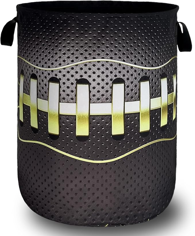 Grey Golden Baseball Texture Laundry Basket Sport Funny Laundry Hamper Foldable Oxford Cloth Colorful Tote Bag Clothes Toy Storage Bucket 18.9" x 16.5"For Bathroom/Laundry Storage/Bedroom