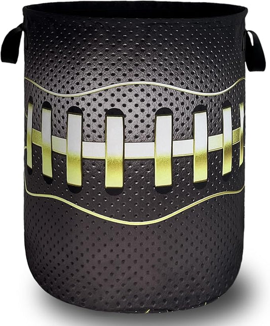 Grey Golden Baseball Texture Laundry Basket Sport Funny Laundry Hamper Foldable Oxford Cloth Colorful Tote Bag Clothes Toy Storage Bucket 18.9" x 16.5"For Bathroom/Laundry Storage/Bedroom