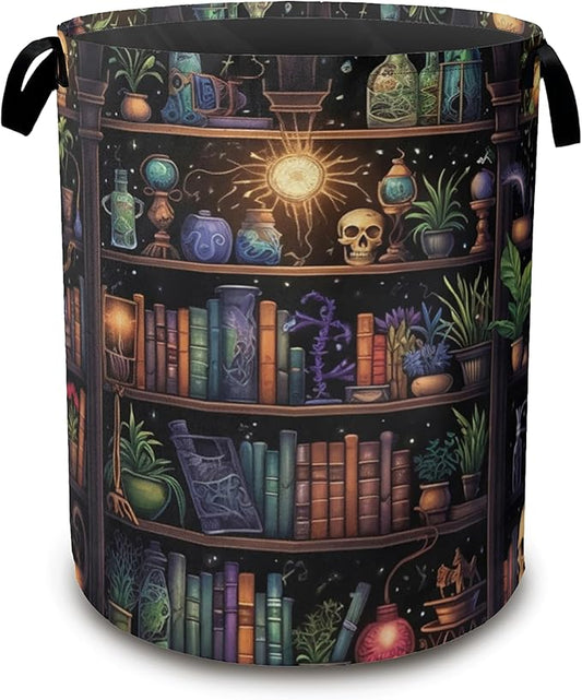 Laundry Basket,Skull Collapsible Laundry Baskets,Terror Library Waterproof Oxford Hamper with Handles for Bathroom Bedroom Nursery Home Storage 16"x20"