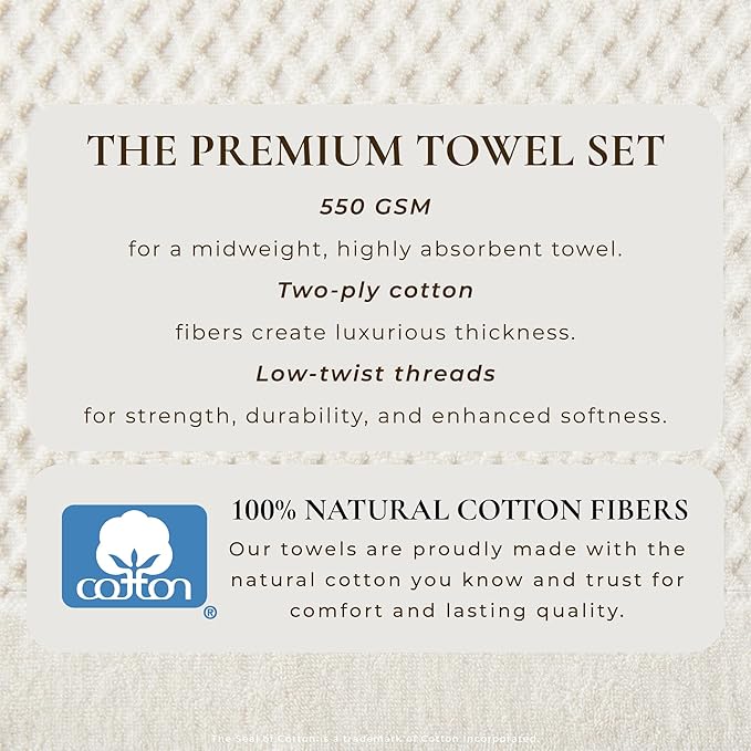Great Bay Home Hand Towels - 100% Cotton 6 Pack 26x16 Hand Towel Set - Absorbent, Durable, Quick-Dry Towels for Bathroom (Ivory)
