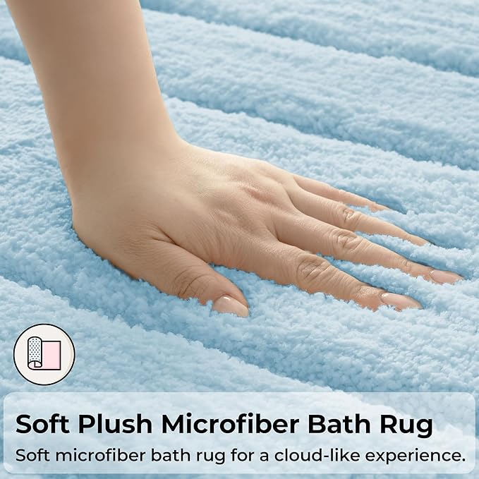 GRANNY SAYS Bathroom Rugs Sets 3 Piece, Soft Absorbent Microfiber Bath Mats for Bathroom Non Slip Washable, U-Shaped Toilet Bath Rugs for Tub Shower (Ivory, 16" x 24" + 20" x 32" + U Shaped 20" x 24")