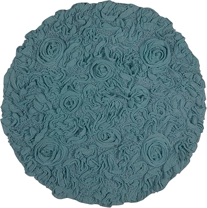 Home Weavers Bell Flower Collection 100% Cotton Tufted Bath Rugs, Extra Soft and Absorbent Bath Rugs, Non-Slip Bath Mats, Machine Washable, Bath Mats for Bathroom Floor and Tub, 22" Round, Blue