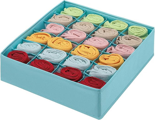 Foldable Storage Cubes Drawer Underwear Organizer Dividers， under Cabinet Organizer 24-Cell Fabric Storage Boxes for Lingerie,Socks,Ties（Light Green）