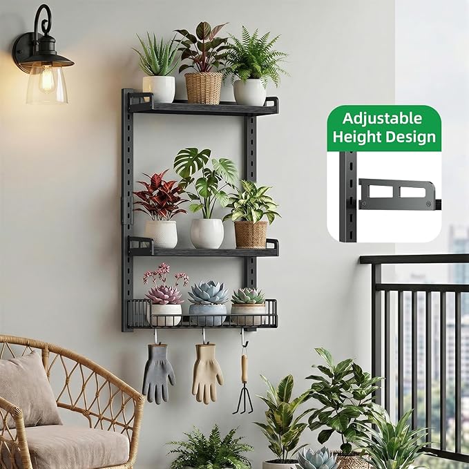 3 Tier Bathroom Shelves Over Toilet - Wall Mounted Floating Shelves with Drain Basket, Toilet Paper Storage, Height Adjustable Over The Toilet Storage, Pure Black