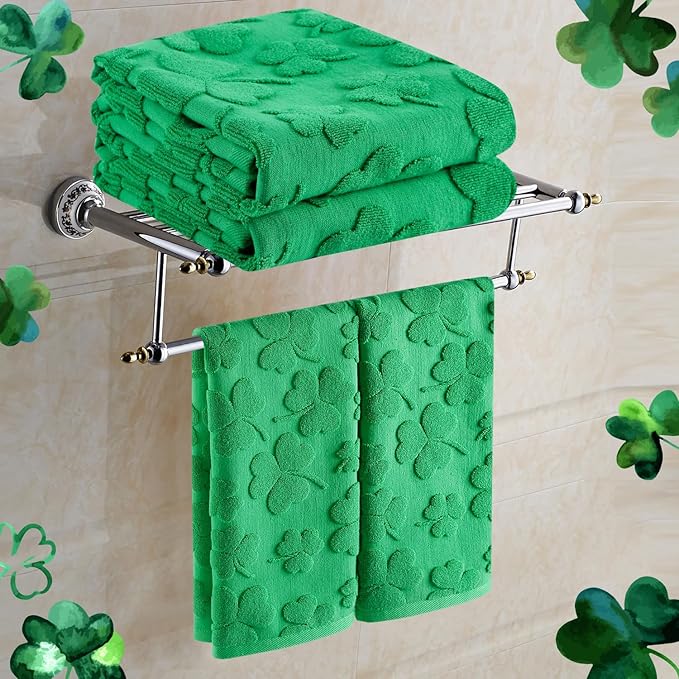 2 Pack St. Patrick's Day Hand Towels Kitchen Dish Towels Spring Green Clover Shamrocks Melody 100% Cotton Decorative Bathroom Towels Set Soft and Quick Drying, 13.7'' x 29.5''