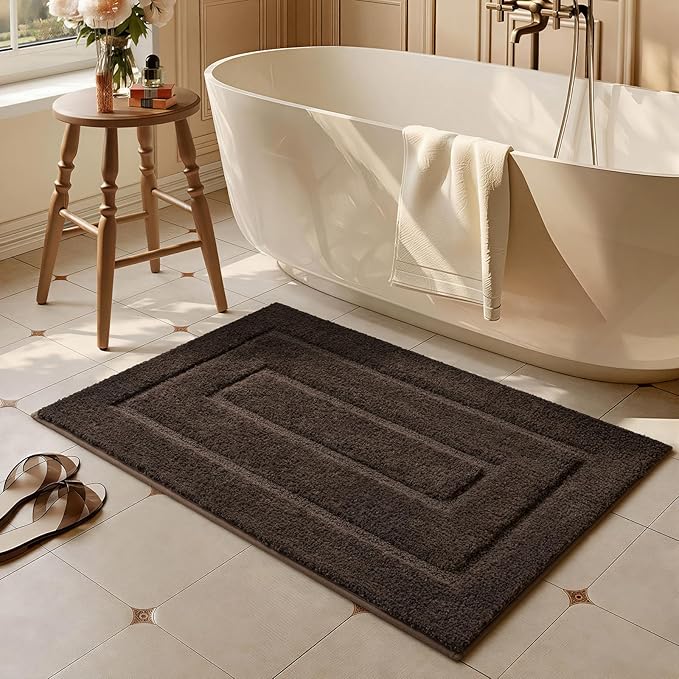 HOMORE Brown Bathroom Rug 24x36 Inch Soft Absorbent Microfiber Bathroom Runner Rug, Washable Bath Runners Rugs for Bathrooms Non Slip Bath Rugs for Shower Tub